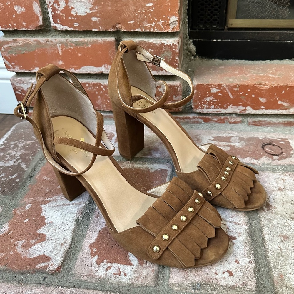 Kate Spade Brown Suede Kiltie Fringe Block High Heel Shoes Size 11